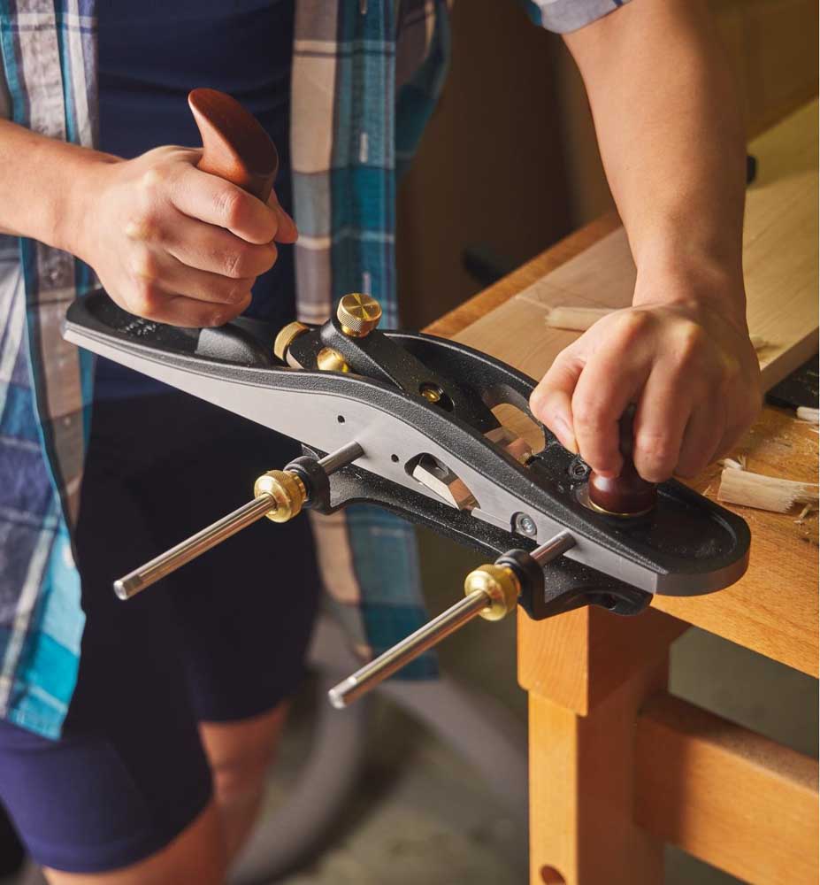 Woodworker using the Veritas Jack Rebate Plane