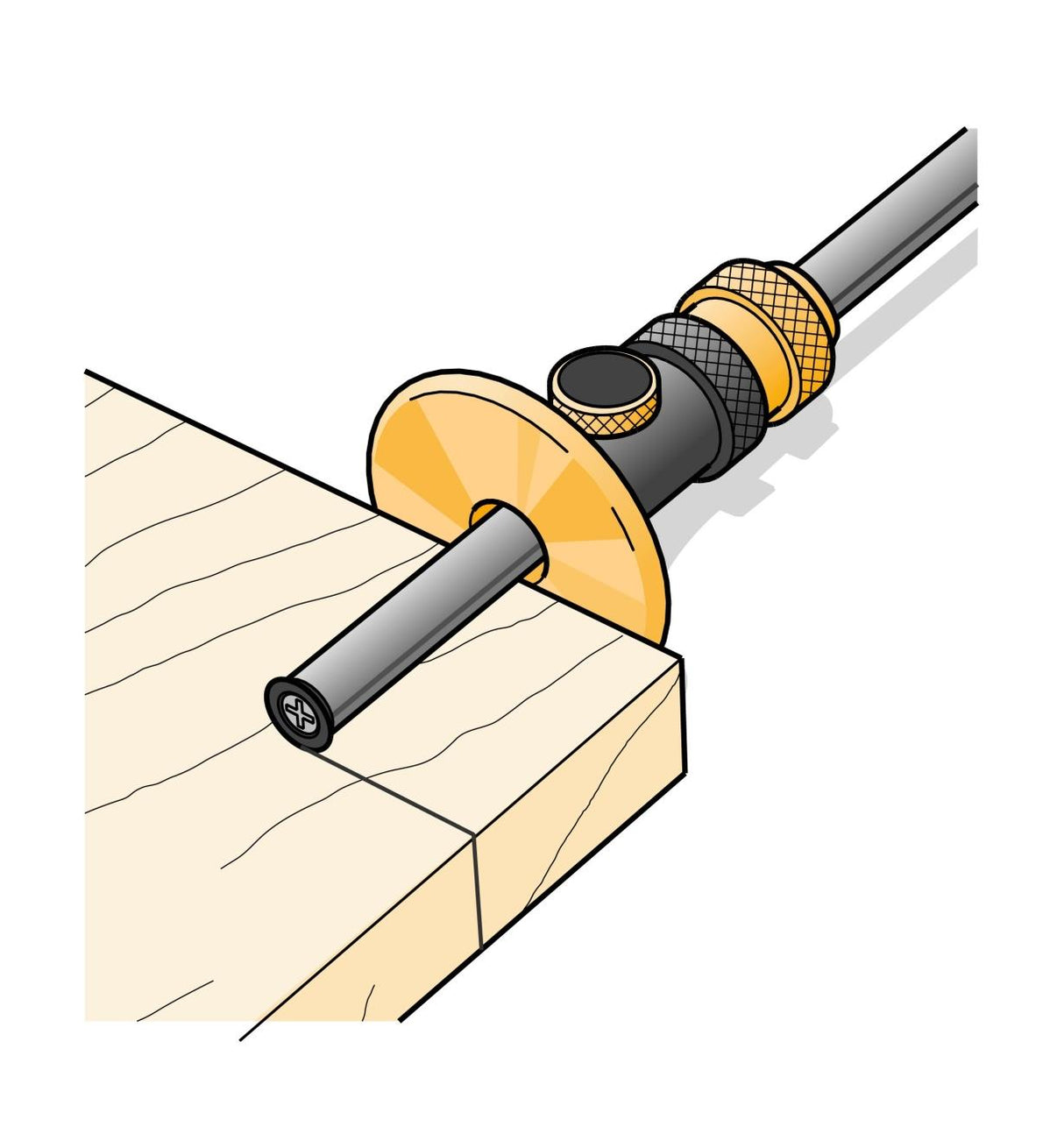 Illustration of the Veritas Wheel Marking Gauge being used to mark a line into a piece of wood.