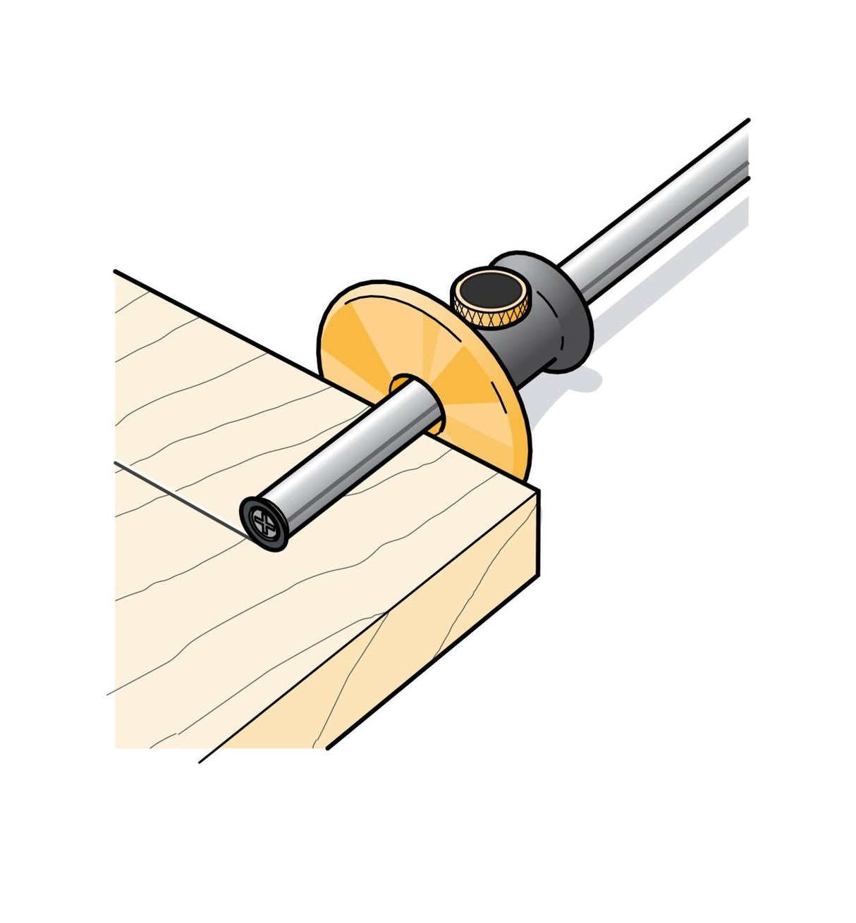 Illustration of the Veritas Standard Wheel Marking Gauge slicing a line into the wood.