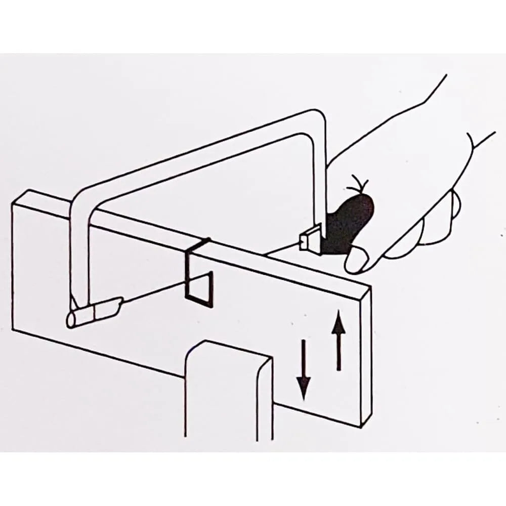 Asahi Japanese Mini Free-Way Spiral Coping Saw illustration of sawing down and up
