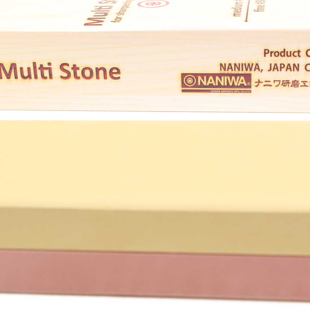 Close up view of the Naniwa Basic Combination Stone and the Naniwa Packaging.
