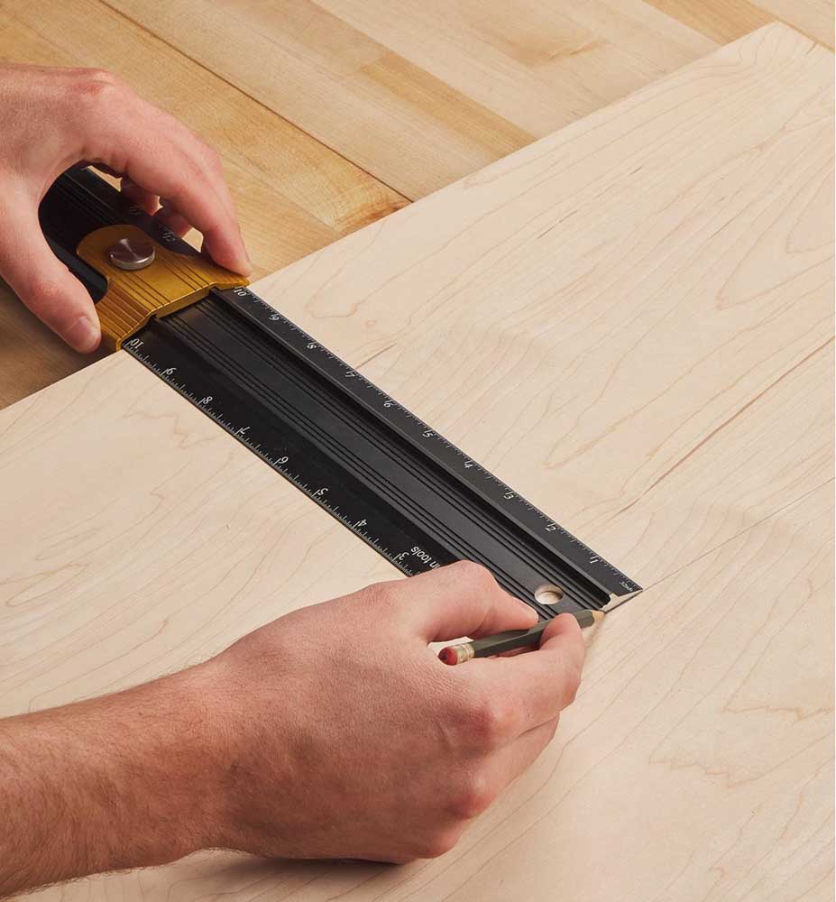 Veritas Shop Rule Stop being used to aid marking a parallel line.