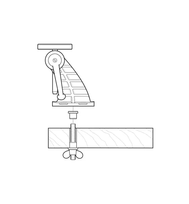 Illustration of Veritas Carvers Vice bolted through work bench.