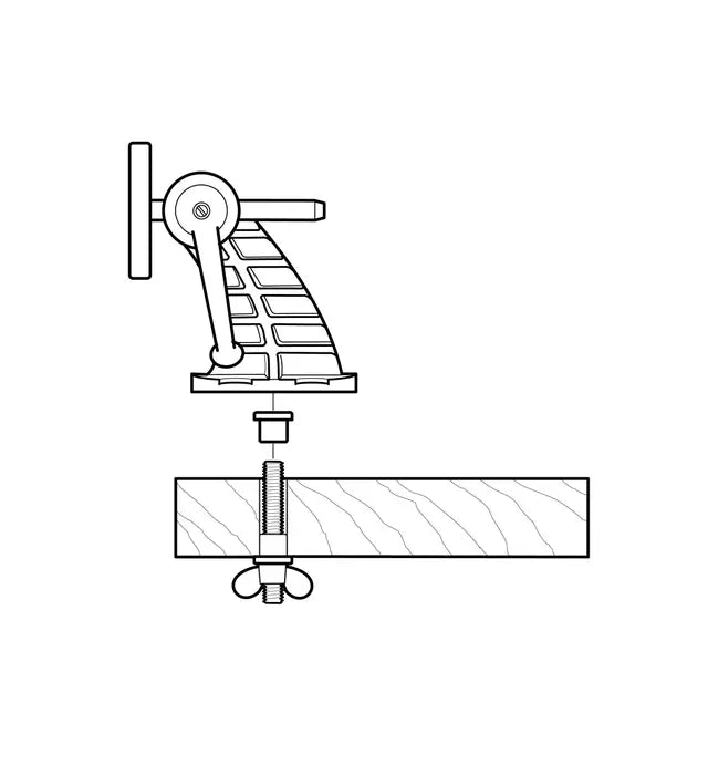 Illustration of Veritas Carvers Vice bolted through work bench.