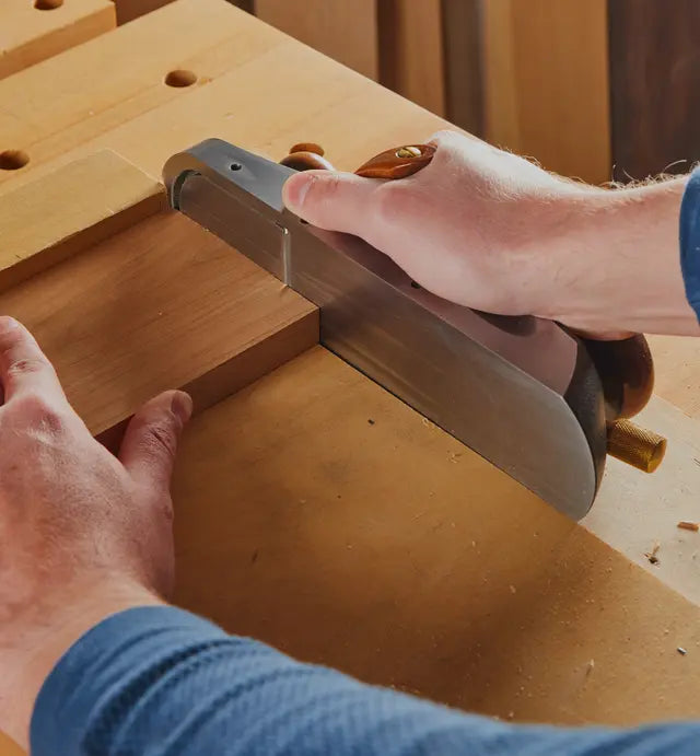 Veritas Mitre Plane being used to plane timber end grain