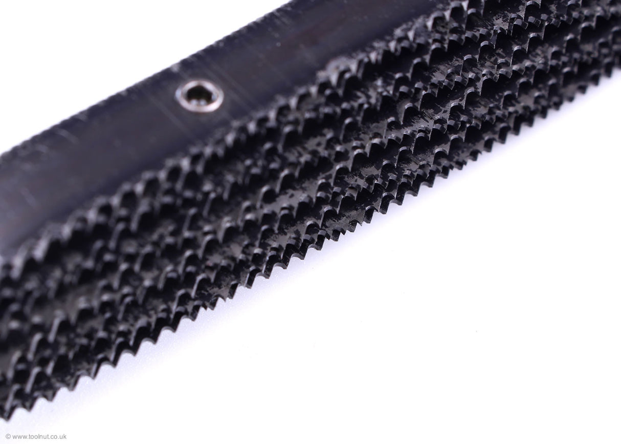 Close up view of the teeth of the Japanese Two Handed Saw Rasp