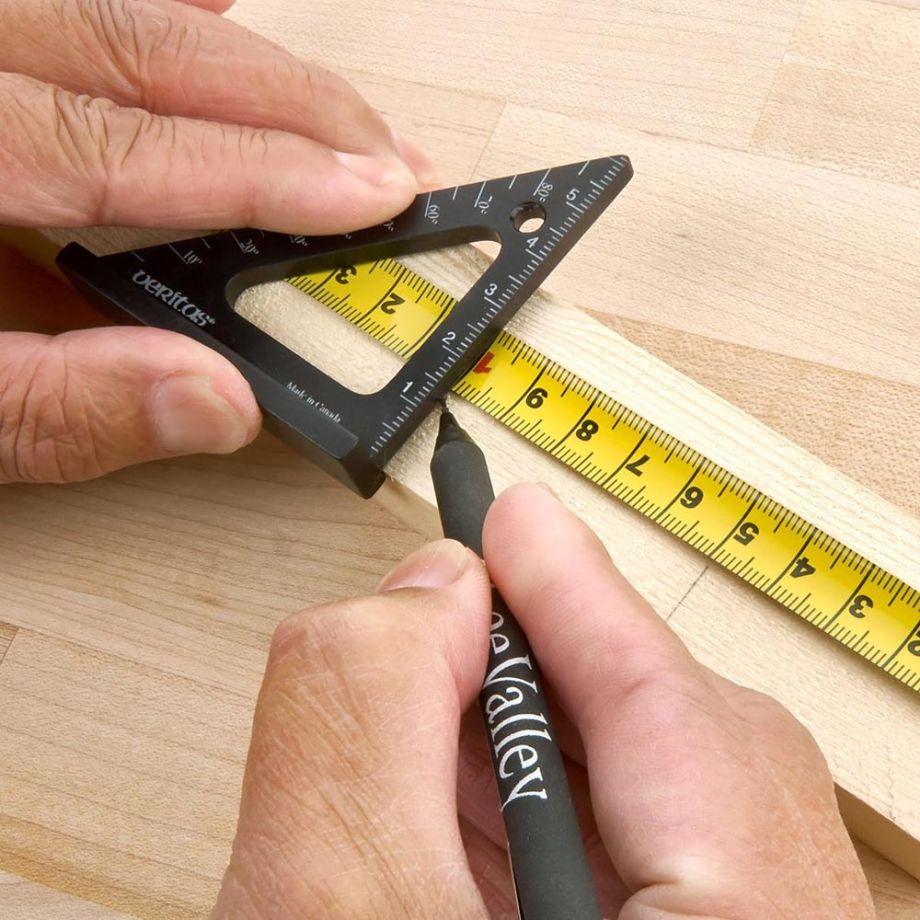Marking timber with aid of Veritas Pocket Layout Square