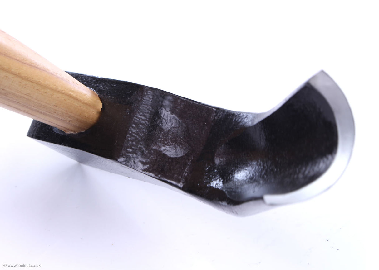 Close up of the henry taylor deep gouge adze blade