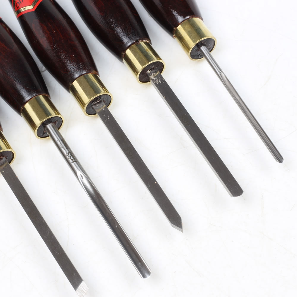 Henry Taylor Miniature Wood Turning Tools - close up of blade profiles