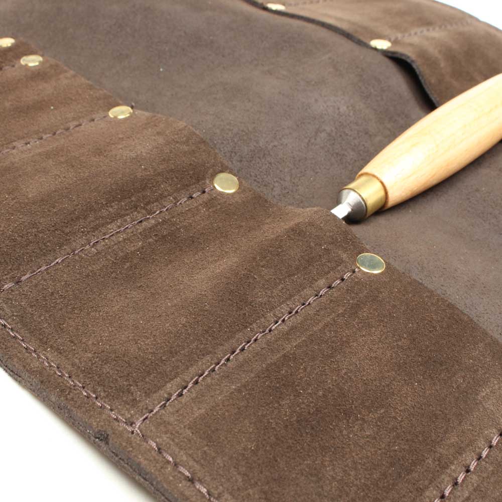 Connell Hand-Crafted Leather Chisel Roll - close up view of chisel pocket.