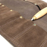 Connell Hand-Crafted Leather Chisel Roll - close up view of chisel pocket.