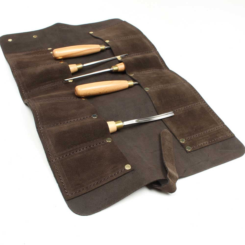 Connell Leather Chisel Roll with safely stored chisels.