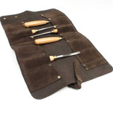 Connell Leather Chisel Roll with safely stored chisels.