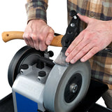 Tormek Axe Grinding Jig - AX-40 being used to sharpen a hatchet