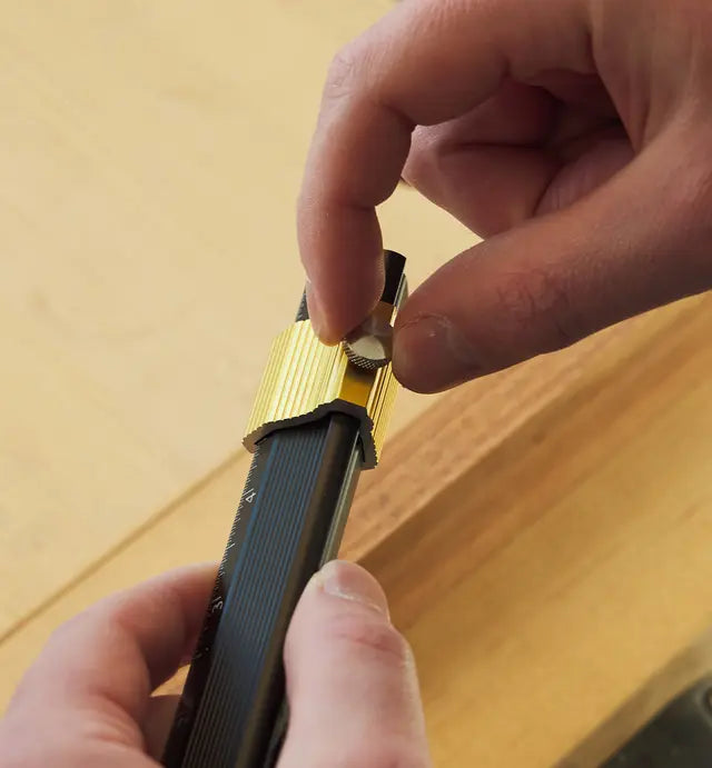 Veritas Edge Rule End Stop being locked in place on edge rule.