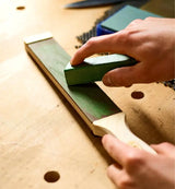 Veritas sharpening compound being applied to Veritas Double Sided Hand Strop.