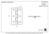 Diagram and dimensions of Pewter 3" Butt Hing