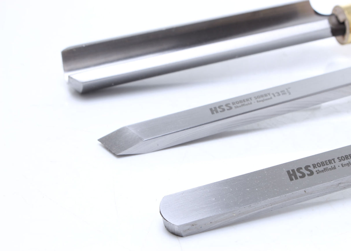 Close up view of the Robert Sorby Deluxe Turning Tool Blades