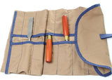 Canvas Chisel Roll with 3 chisels inside the pockets