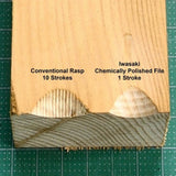 Example stroke cuts on a piece of timber from the Iwasaki Curved Carvers File