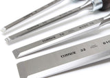 Close up view of Narex Chisel Set bevel edge blades