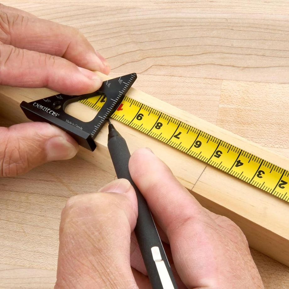 Marking timber with aid of Veritas Pocket Layout Square