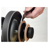 Tormek Profiled Leather Honing Wheel being used to hone turning tool