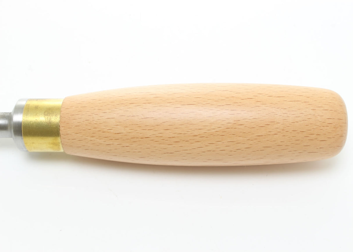 Close up view of the Drawbore Pins Beech wood handle